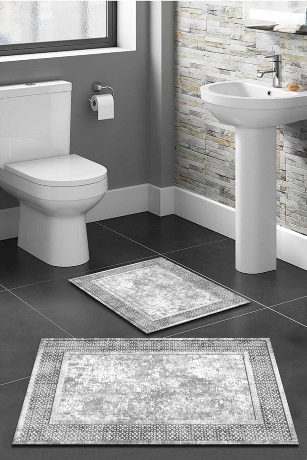 Ethnic Patterned Gray 2-Piece Carpet Set 60X90 and 60X40