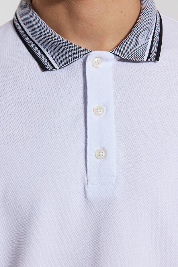 Biała koszulka polo z kołnierzykiem – 100% bawełna, slim/slim fit TMNSS22PO00014 - 4