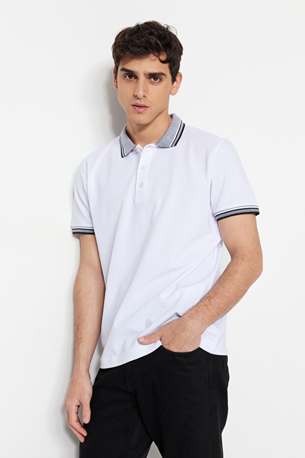 Biała koszulka polo z kołnierzykiem – 100% bawełna, slim/slim fit TMNSS22PO00014 - 1