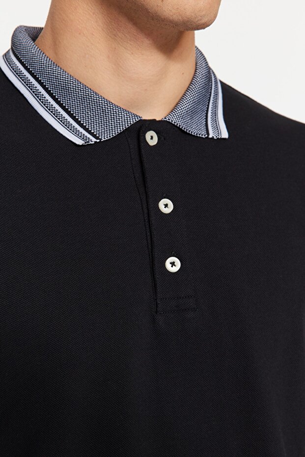 Siyah Slim/Dar Kesim %100 Polo Yaka T-shirt TMNSS22PO00014 - 4