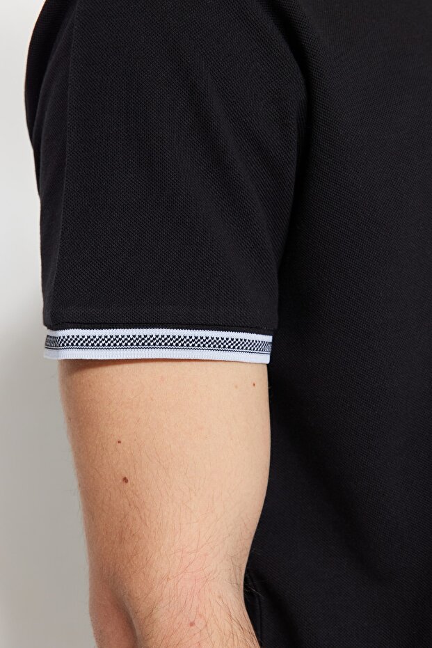 Siyah Slim/Dar Kesim %100 Polo Yaka T-shirt TMNSS22PO00014 - 5