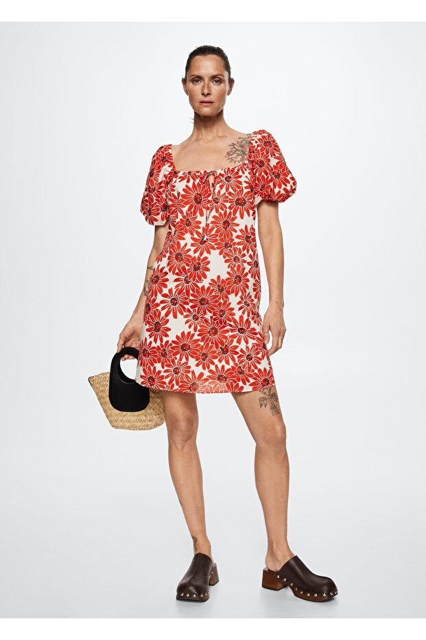 Çiçekli Pamuklu Elbise - 2