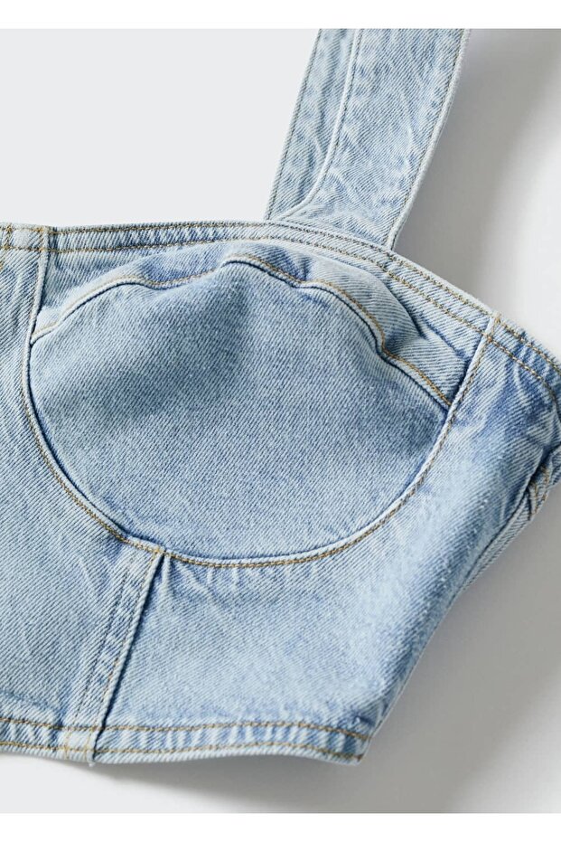 Denim Cropped Bluz - 8