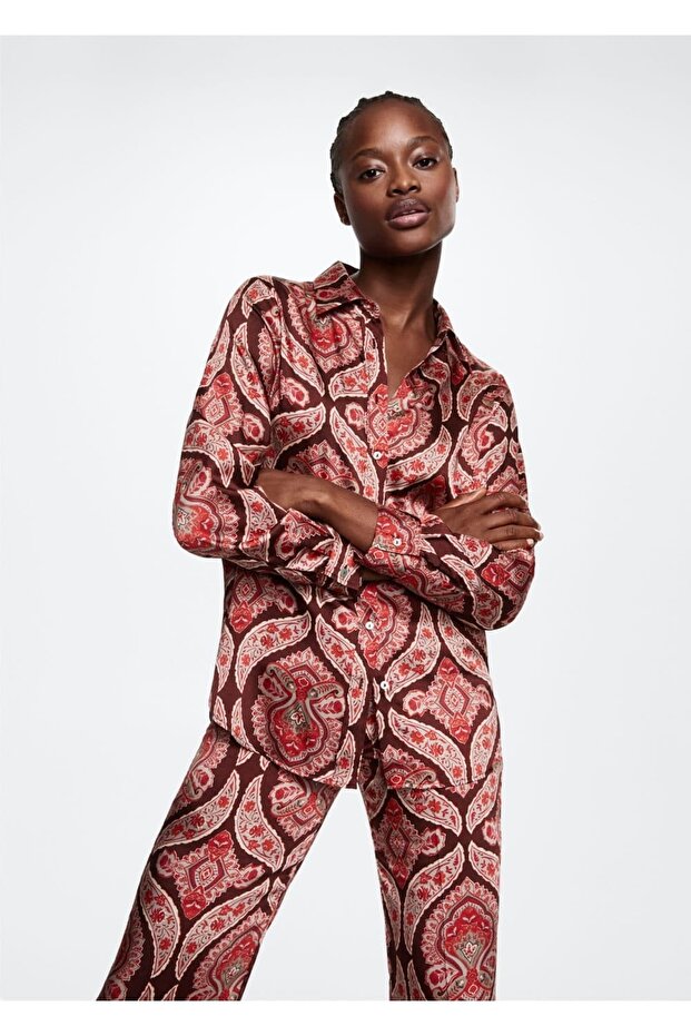 Desenli Saten Gömlek - 1