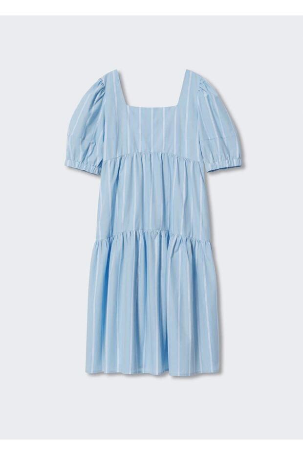 Çizgili Pamuklu Elbise - 3