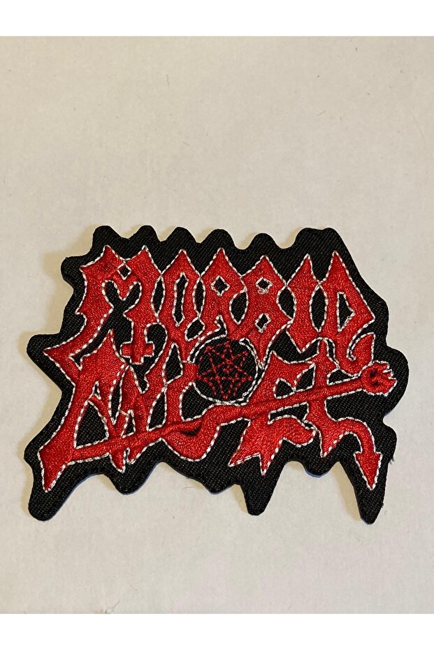 رقعة شعار Morbid Angel باللون الأحمر، درابزين، رقعة جينز - 1