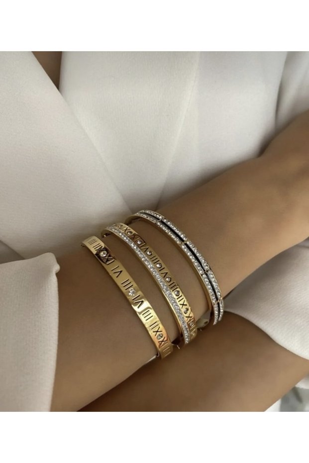 Steel Roman Numeral Handcuff Bracelet