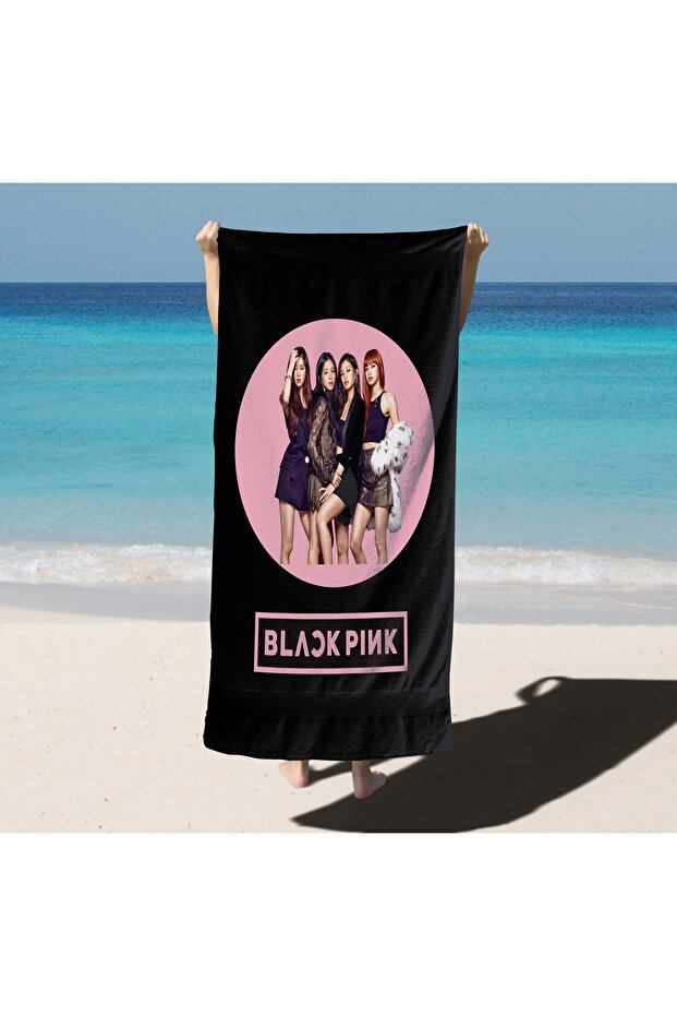 Black Pink Beach Bath Towel