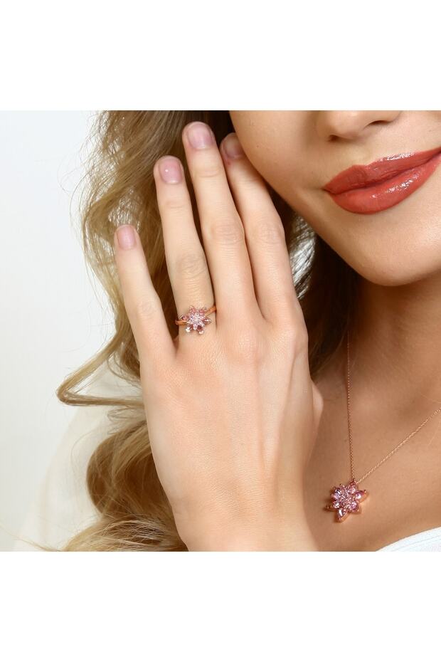 Lotus Çiçeği Kolye Ve Yüzük Seti & Işıklı Set Kutusu | 925 Ayar Gümüş Set - 2