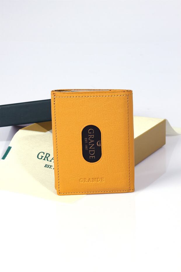 724 100% Genuine Leather Men's Wallet Yellow with Card Holder Paper Money Compartment