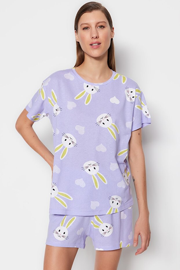 Set pyžama se vzorem srdce Lilac Bavlna Rabbit - Tričko a šortky THMSS23PT00005 - 3