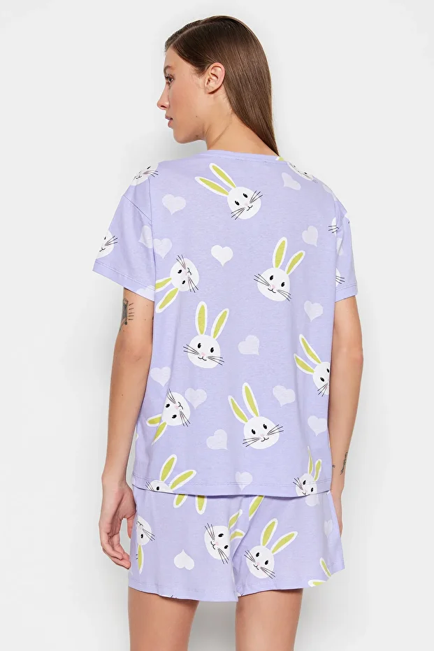 Set pyžama se vzorem srdce Lilac Bavlna Rabbit - Tričko a šortky THMSS23PT00005 - 6