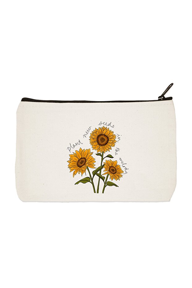 Clutch Sunflowers Printed Cloth Makeup Bag, Pen Holder, Handbag
