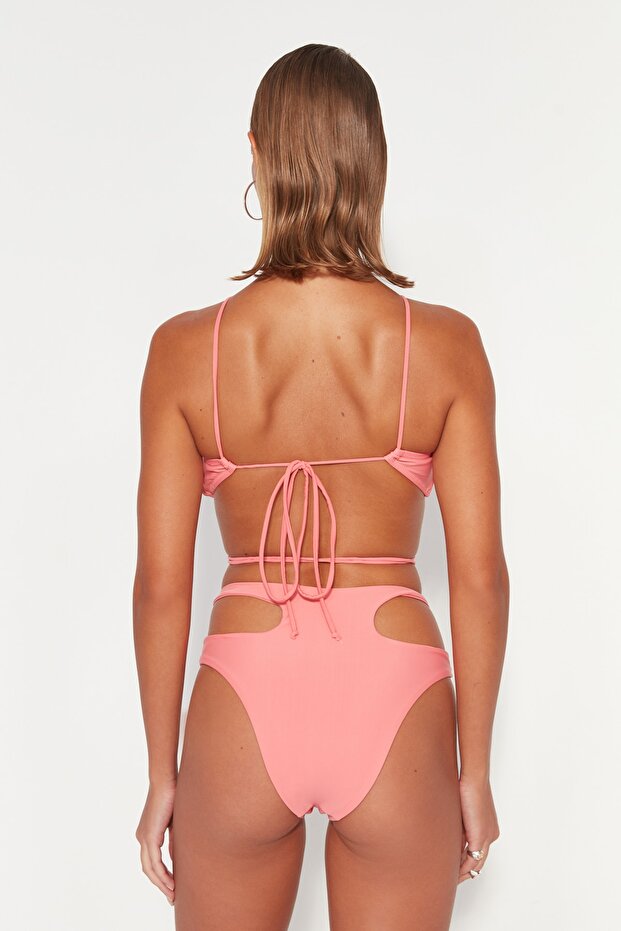 Pembe Halter Yaka Aksesuarlı Bikini Üstü TBESS23BU00016 - 6