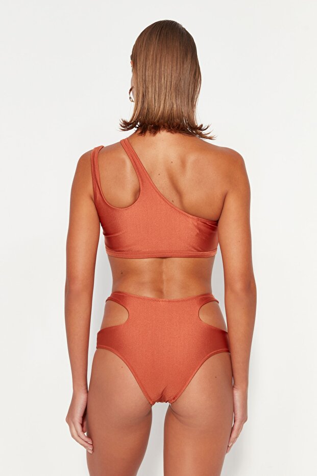 Kiremit Cut Out Detaylı Yüksek Bel Normal Paça Bikini Altı TBESS23BA00200 - 6