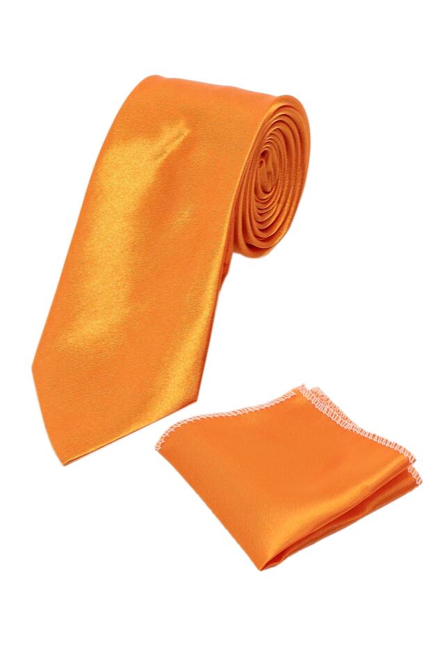 Boy's Plain Satin Orange Necktie and Handkerchief Set 03-14 Years Old Single Size 120X5Cm