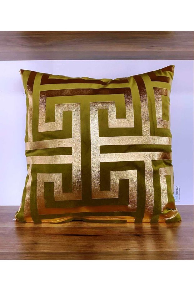 Khaki Velvet Labyrinth Gold Foil Throw Pillow Cover