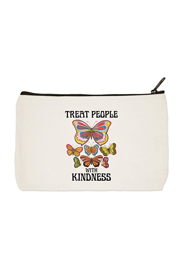 Clutch Treat People With Kindness Printed Cloth Makeup Bag, Pen Holder, Handbag