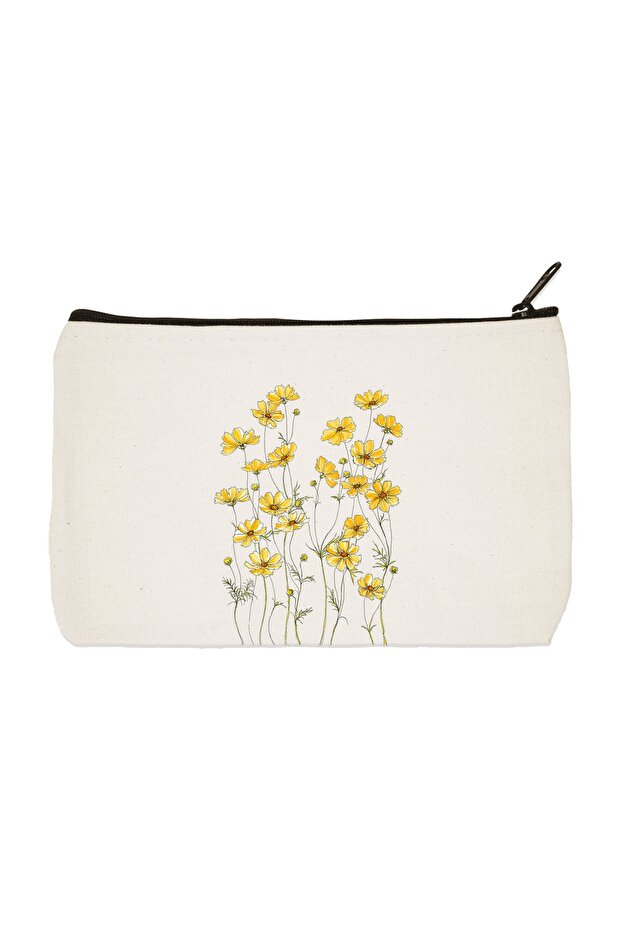 Clutch Yellow Flowers Printed Cloth Makeup Bag, Pen Holder, Handbag