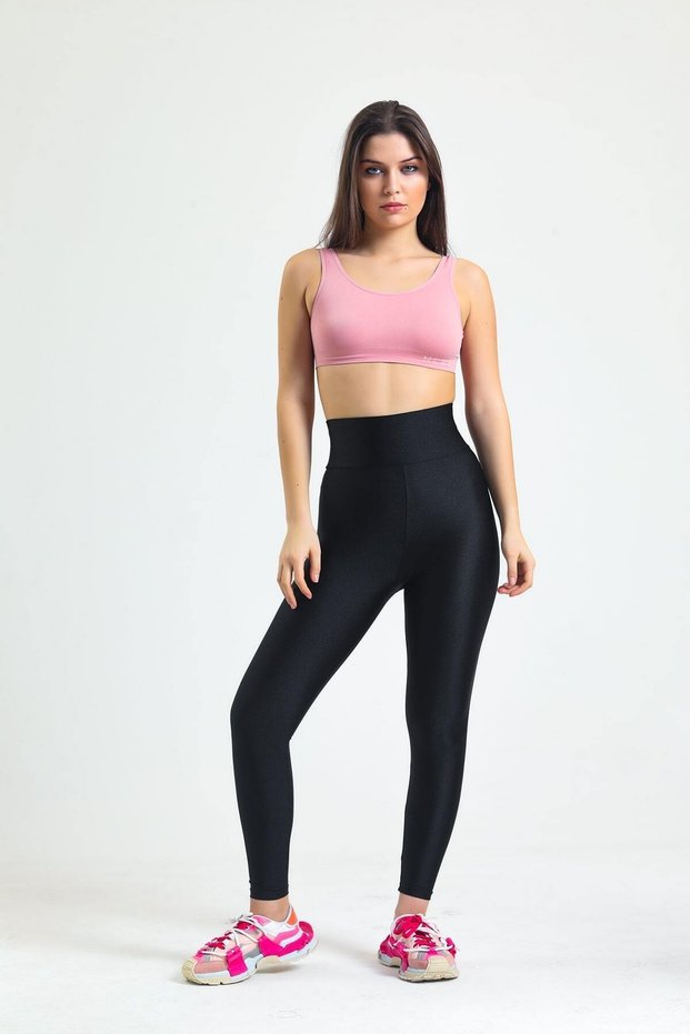 High Waist Thick Belt Shiny Disco Leggings-black