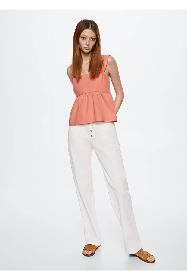 Volanlı Pamuklu Bluz - 2