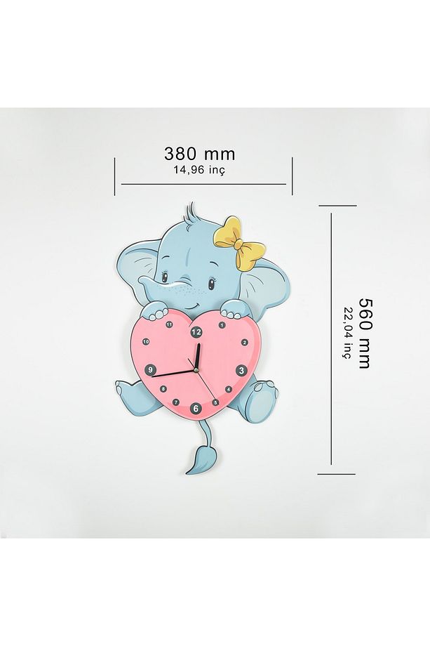 Sevimli Fil Ve Kalp Çocuk Odası Ahşap Duvar Saati Elf-2312030-3d - 9