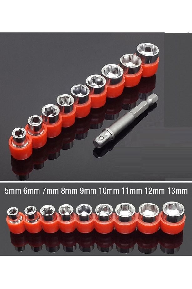 Hex Adaptörlü Shank 1/4" 3/8" Mandren 1/2"uzatma Matkap Vidalama Lokmalı Uç Hex Bit Seti - 5