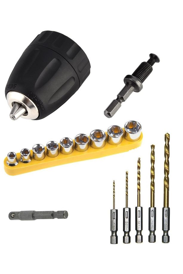 Altıgen Hex Adaptörlü Shank 1/4" Girişli 3/8" Mandren Lokma Matkap Ucu Seti - 1