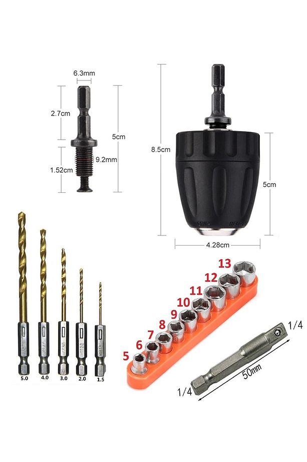 Altıgen Hex Adaptörlü Shank 1/4" Girişli 3/8" Mandren Lokma Matkap Ucu Seti - 3