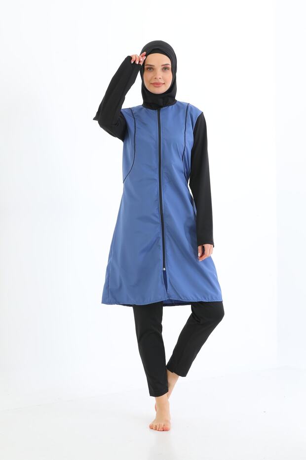 Women's Hijab Fully Covered Long Sleeve Zippered Swimsuit