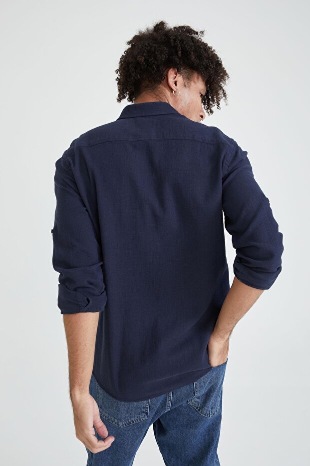 Slim Fit Basic Uzun Kollu Gömlek - 7