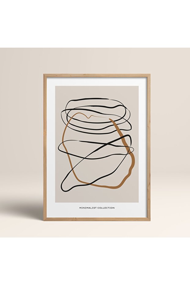 Boho Bohemian Linear Linear Modern Abstract Art Painting with Frame