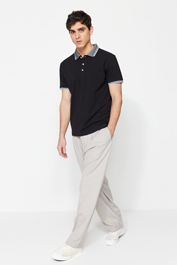 Siyah Slim/Dar Kesim %100 Polo Yaka T-shirt TMNSS22PO00014 - 6