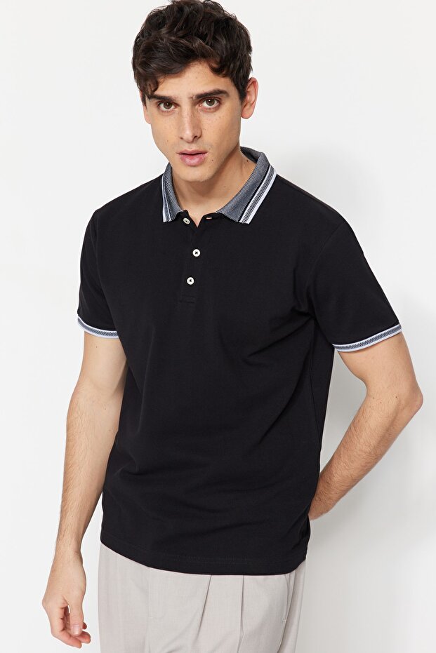 Siyah Slim/Dar Kesim %100 Polo Yaka T-shirt TMNSS22PO00014 - 7