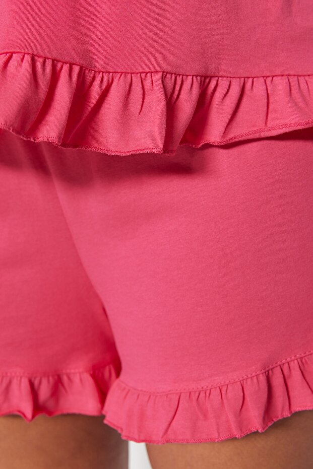 Fuşya Örme Bağlama Detaylı Şortlu Pijama Takımı TBBSS22PT0564 - 4