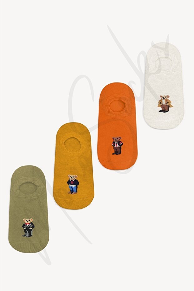 4 Pack Teddy Bear Invisible Sneaker Socks