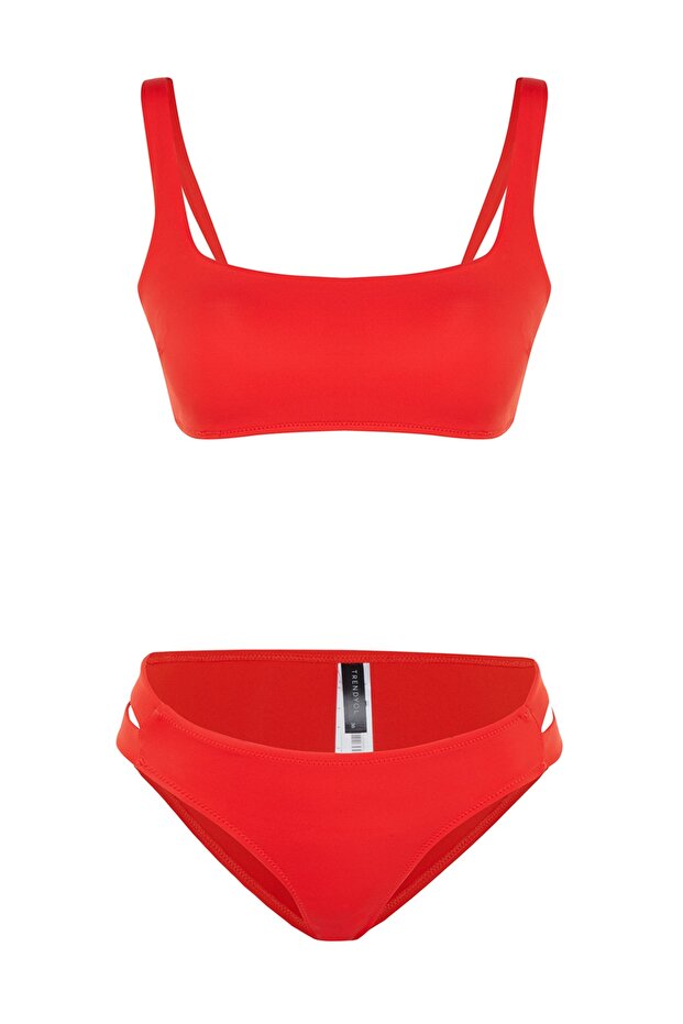 Red Bustier Cut Out/Window Regular Leg Bikini Set TBESS23BT00065 - 7