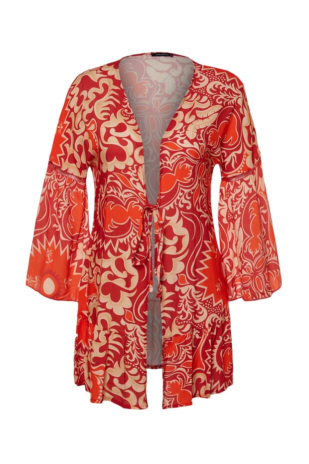 Etnik Desenli Dokuma Şeritli Plaj Mini Kimono&Kaftan TBESS23KM00032 - 7