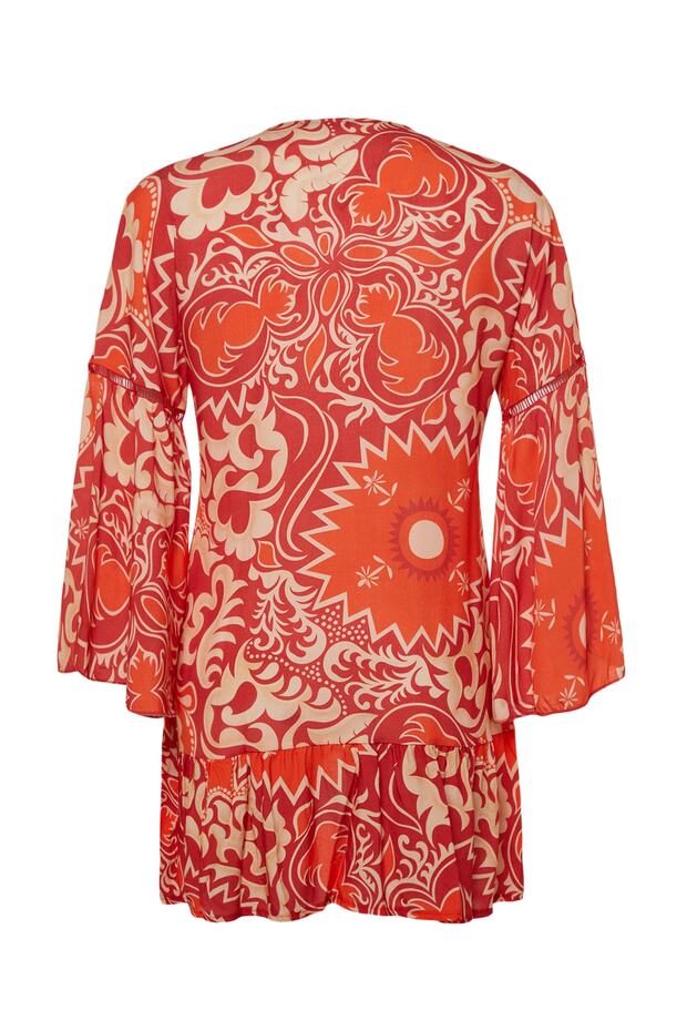 Etnik Desenli Dokuma Şeritli Plaj Mini Kimono&Kaftan TBESS23KM00032 - 8