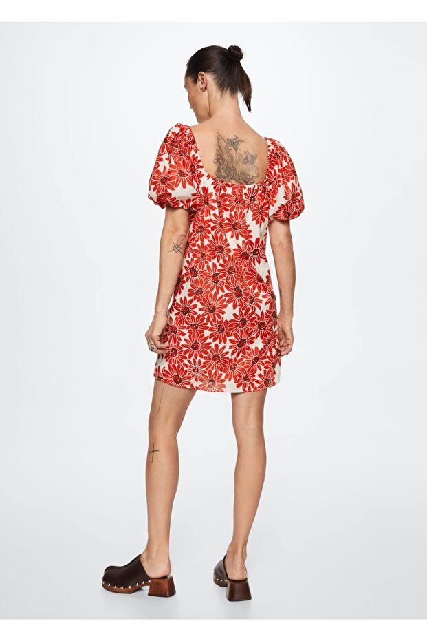 Çiçekli Pamuklu Elbise - 4