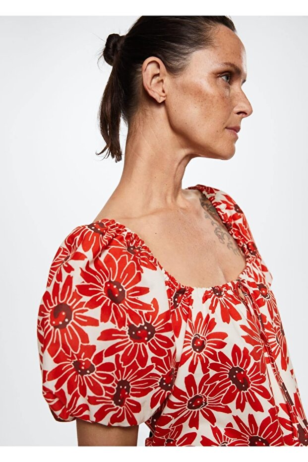 Çiçekli Pamuklu Elbise - 5