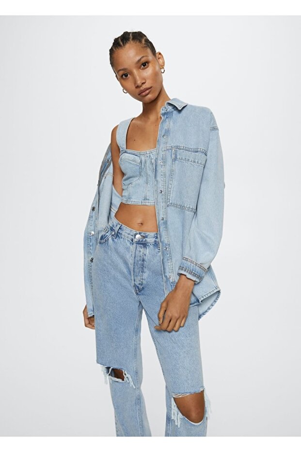 Denim Cropped Bluz - 1