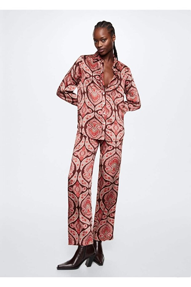 Desenli Saten Gömlek - 2