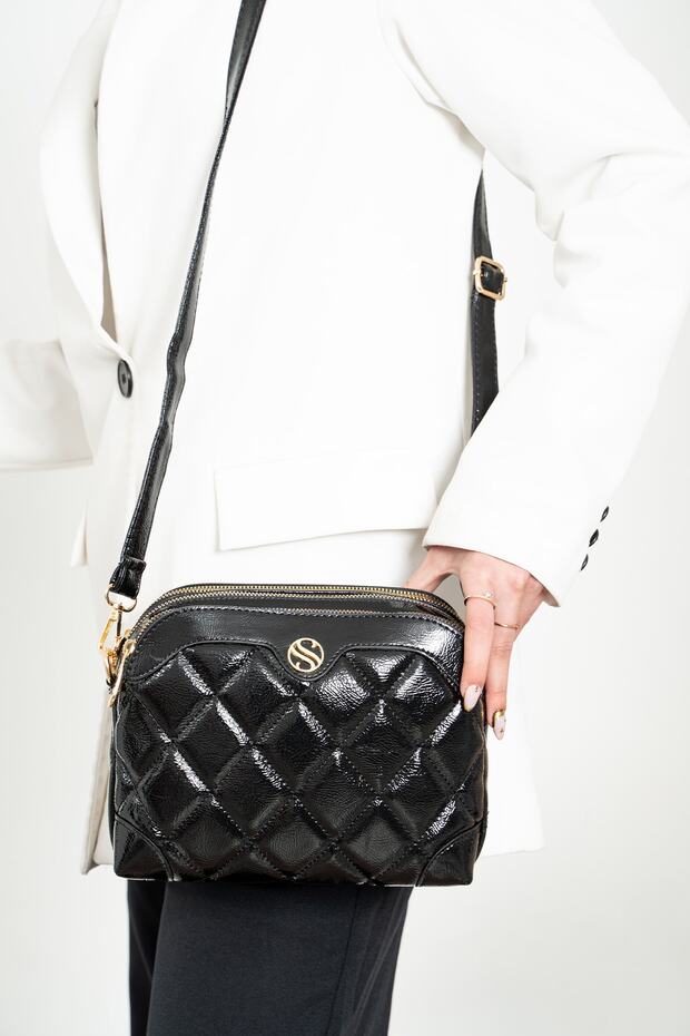 Women's Quilted 3 Compartment Adjustable Crossbody Shoulder Bag