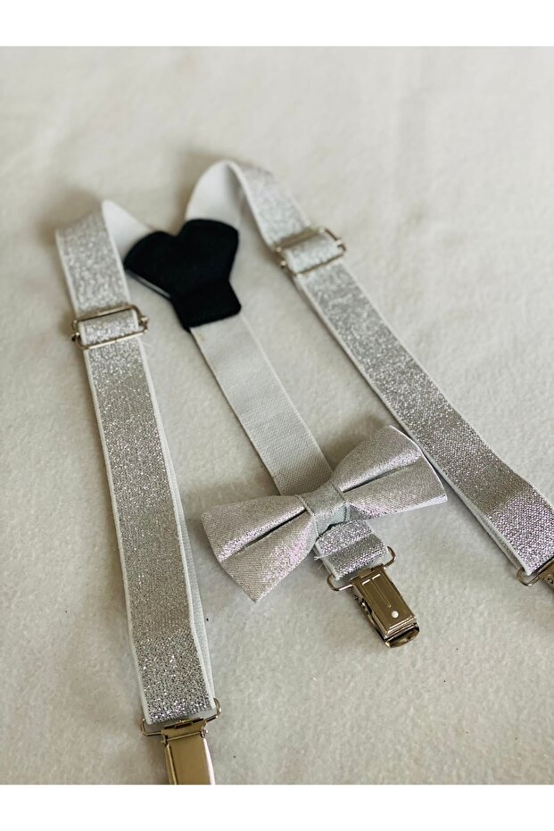 مجموعة ربطة عنق بحزام رمادي فضي - 1