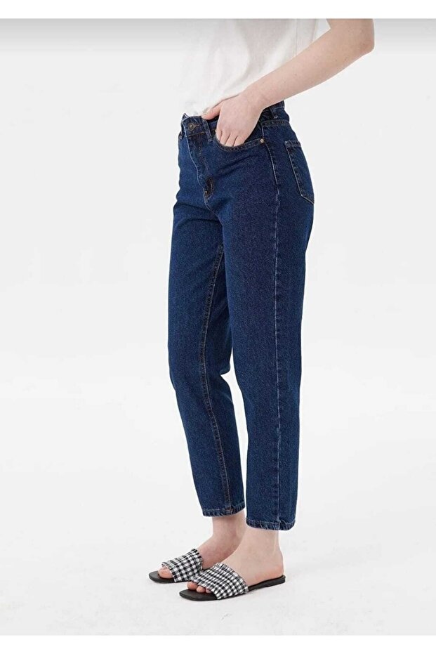 Ngbutika Dark Blue Mom Jeans Lycra High Waist Mom Jeans Extra Flexible
