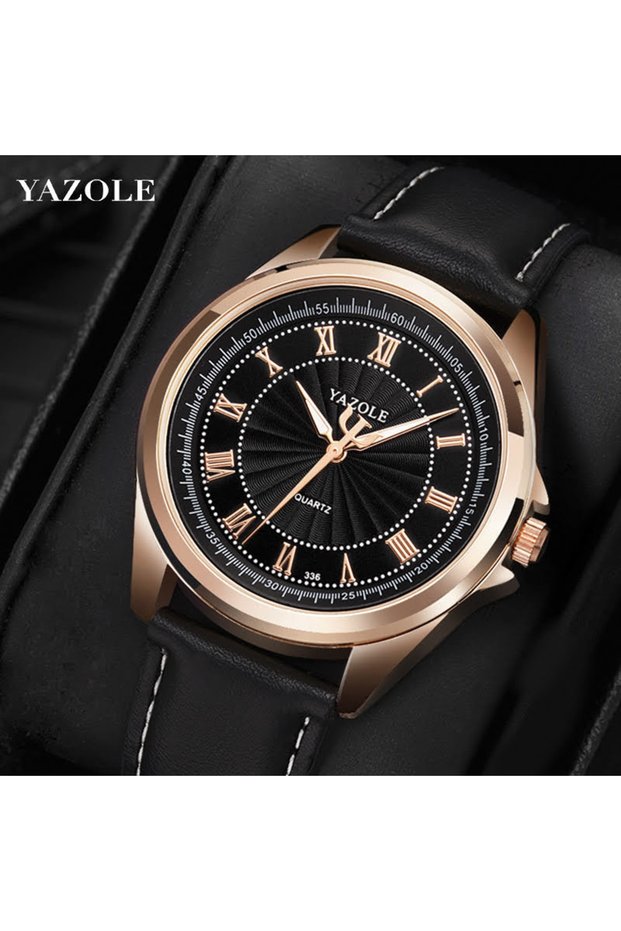 Men's Wristwatch Black Leather Cord Lu Stylish Fashion Trend Watch