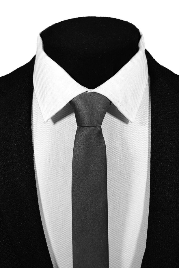 Ekstra Ince Füme Renk Düz Slim Fit 4 Cm Genişliğinde Kravat Mendil Seti Slim Fit Dar - 4