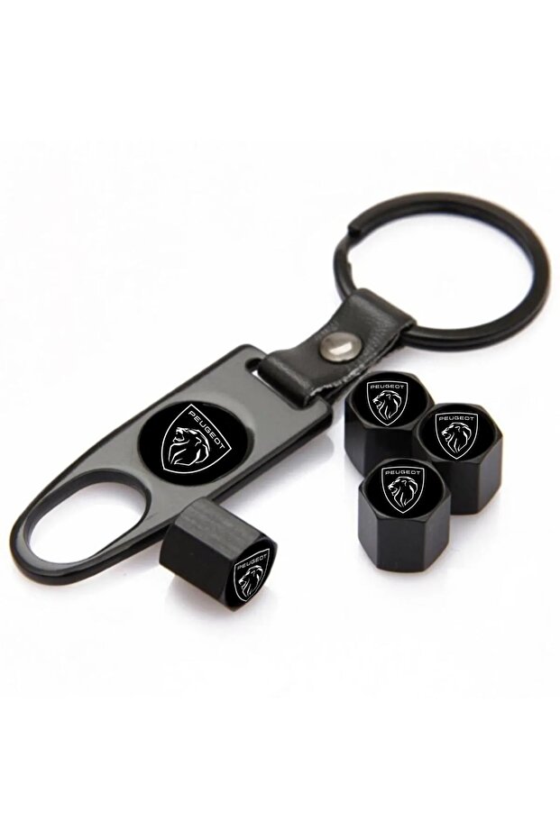 New Peugeot Stainless Steel Valve Cover and Keychain Set