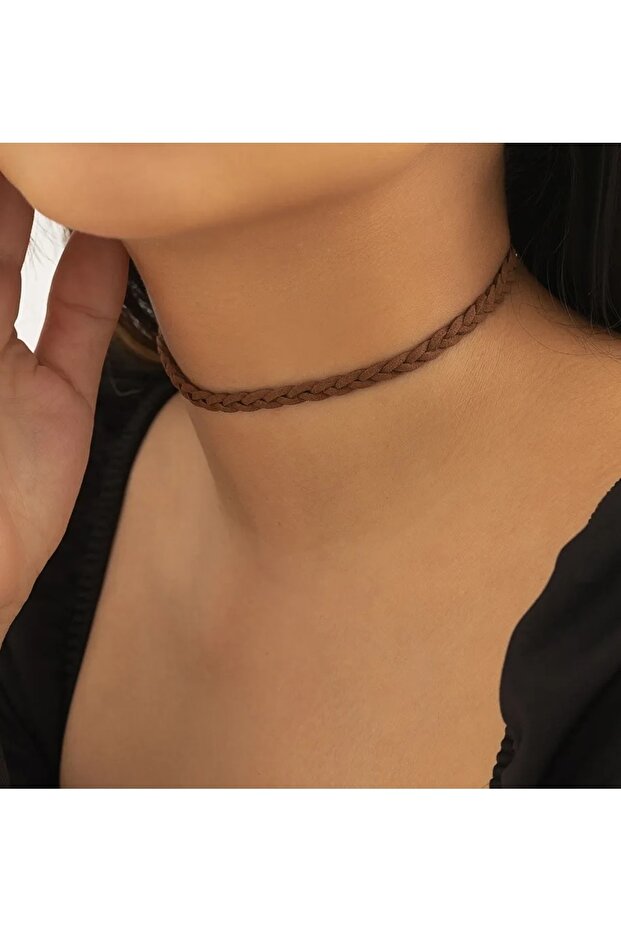 Vintage Taba Süet Choker Kolye - 1